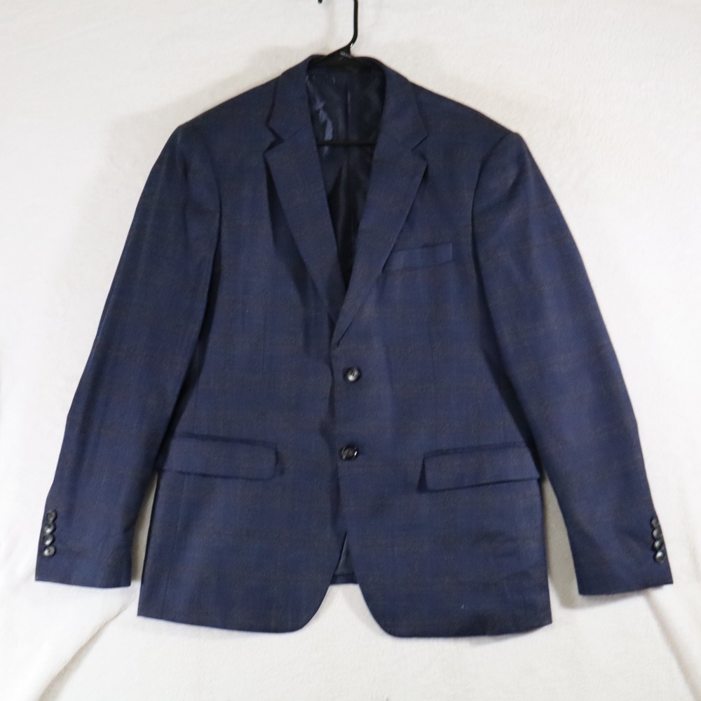 Bespoke Tazzio Europa Men's 42R Skinny Fit Plaid Suit Jacket Blue Two Button